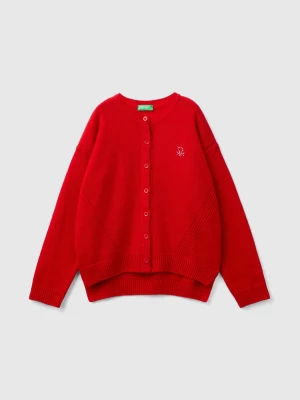 Benetton, Crew Neck Cardigan With Rhinestone Logo, size 2XL, Red, Kids United Colors of Benetton