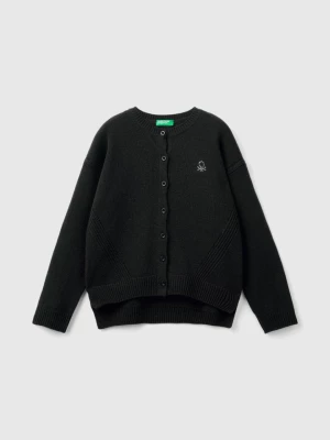 Benetton, Crew Neck Cardigan With Rhinestone Logo, size 3XL, Black, Kids United Colors of Benetton