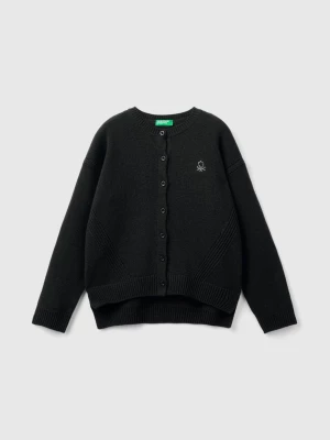 Benetton, Crew Neck Cardigan With Rhinestone Logo, size 3XL, Black, Kids United Colors of Benetton