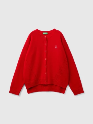 Benetton, Crew Neck Cardigan With Rhinestone Logo, size L, Red, Kids United Colors of Benetton