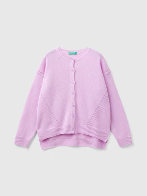 Benetton, Crew Neck Cardigan With Rhinestone Logo, size XL, Lilac, Kids United Colors of Benetton