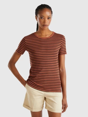 Benetton, Crew Neck Striped T-shirt, size L, Brown, Women United Colors of Benetton