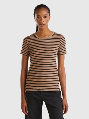 Benetton, Crew Neck Striped T-shirt, size L, Camel, Women United Colors of Benetton