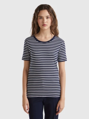 Benetton, Crew Neck Striped T-shirt, size M, Dark Blue, Women United Colors of Benetton