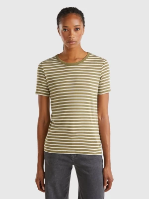 Benetton, Crew Neck Striped T-shirt, size M, Military Green, Women United Colors of Benetton