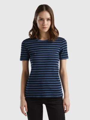 Benetton, Crew Neck Striped T-shirt, size S, Air Force Blue, Women United Colors of Benetton