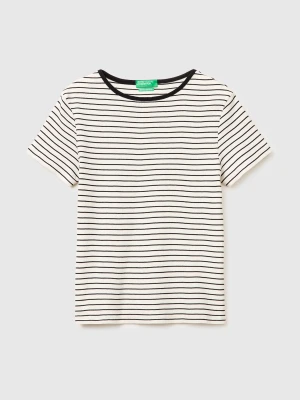 Benetton, Crew Neck Striped T-shirt, Size: XS, Creamy White, Women United Colors of Benetton