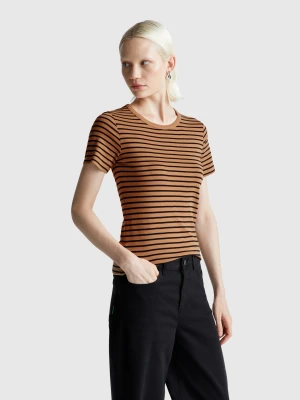 Benetton, Crew Neck Striped T-shirt, Size: XXS, Camel, Women United Colors of Benetton