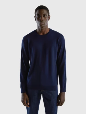 Benetton, Crew Neck Sweater In 100% Cotton, size L, Dark Blue, Men United Colors of Benetton