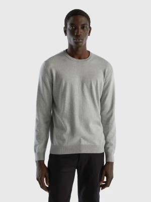 Benetton, Crew Neck Sweater In 100% Cotton, size L, Light Gray, Men United Colors of Benetton