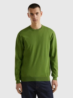 Benetton, Crew Neck Sweater In 100% Cotton, size L, Military Green, Men United Colors of Benetton