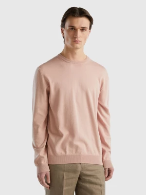 Benetton, Crew Neck Sweater In 100% Cotton, size L, Soft Pink, Men United Colors of Benetton