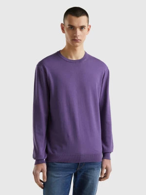 Benetton, Crew Neck Sweater In 100% Cotton, size L, Violet, Men United Colors of Benetton