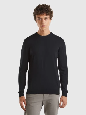 Benetton, Crew Neck Sweater In 100% Cotton, size M, Black, Men United Colors of Benetton