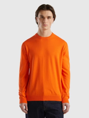 Benetton, Crew Neck Sweater In 100% Cotton, size M, Orange, Men United Colors of Benetton