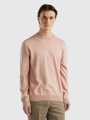 Benetton, Crew Neck Sweater In 100% Cotton, size M, Soft Pink, Men United Colors of Benetton