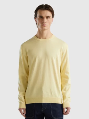 Benetton, Crew Neck Sweater In 100% Cotton, size M, Yellow, Men United Colors of Benetton
