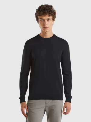 Benetton, Crew Neck Sweater In 100% Cotton, size XS, Black, Men United Colors of Benetton
