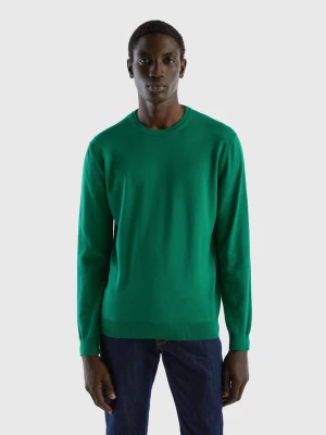Benetton, Crew Neck Sweater In 100% Cotton, size XXL, Dark Green, Men United Colors of Benetton