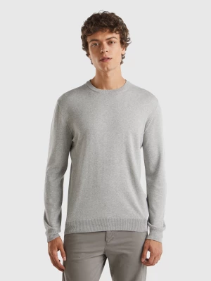 Benetton, Crew Neck Sweater In 100% Cotton, size XXL, Light Gray, Men United Colors of Benetton