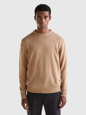Benetton, Crew Neck Sweater In Cashmere And Wool Blend, size XL, Beige, Men United Colors of Benetton