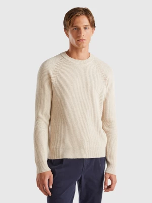 Benetton, Crew Neck Sweater In Cashmere Blend, size L, Creamy White, Men United Colors of Benetton