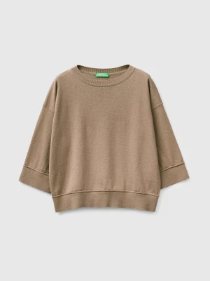 Benetton, Crew Neck Sweater In Cotton And Wool, Size: XS, Camel, Women United Colors of Benetton
