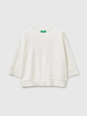 Benetton, Crew Neck Sweater In Cotton And Wool, Size: XS, Creamy White, Women United Colors of Benetton