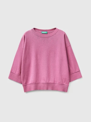Benetton, Crew Neck Sweater In Cotton And Wool, Size: XS, Fuchsia, Women United Colors of Benetton