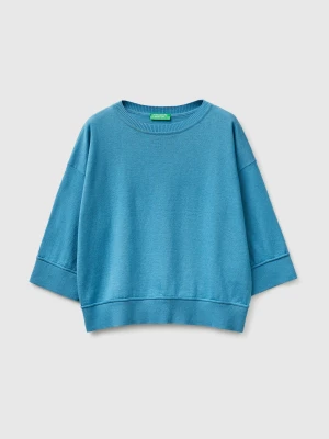 Benetton, Crew Neck Sweater In Cotton And Wool, Size: XS, Light Blue, Women United Colors of Benetton
