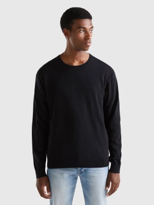 Benetton, Crew Neck Sweater In Lightweight Cotton Blend, size L, Black, Men United Colors of Benetton