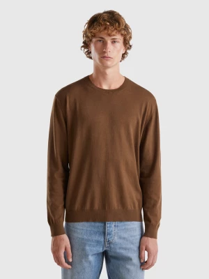 Benetton, Crew Neck Sweater In Lightweight Cotton Blend, size L, Brown, Men United Colors of Benetton