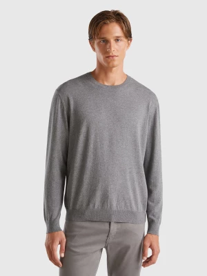 Benetton, Crew Neck Sweater In Lightweight Cotton Blend, size L, Dark Gray, Men United Colors of Benetton