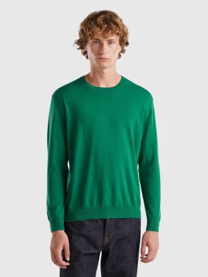 Benetton, Crew Neck Sweater In Lightweight Cotton Blend, size L, Dark Green, Men United Colors of Benetton