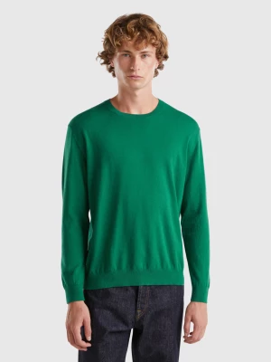 Benetton, Crew Neck Sweater In Lightweight Cotton Blend, size M, Dark Green, Men United Colors of Benetton