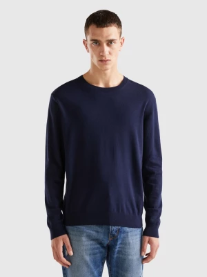 Benetton, Crew Neck Sweater In Lightweight Cotton Blend, size XXL, Dark Blue, Men United Colors of Benetton