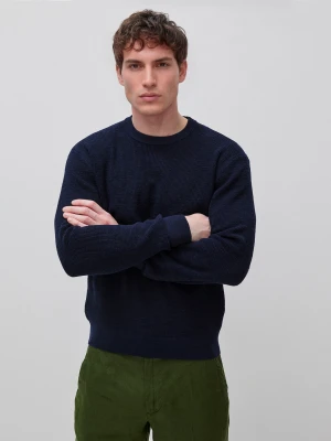 Benetton, Crew Neck Sweater In Linen Blend, Size: XL, Dark Blue, Men United Colors of Benetton