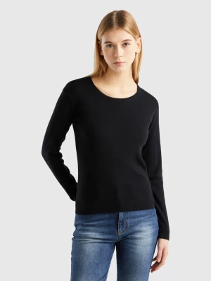 Benetton, Crew Neck Sweater In Pure Cotton, size L, Black, Women United Colors of Benetton