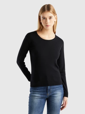 Benetton, Crew Neck Sweater In Pure Cotton, size L, Black, Women United Colors of Benetton