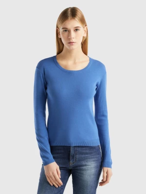 Benetton, Crew Neck Sweater In Pure Cotton, size L, Blue, Women United Colors of Benetton