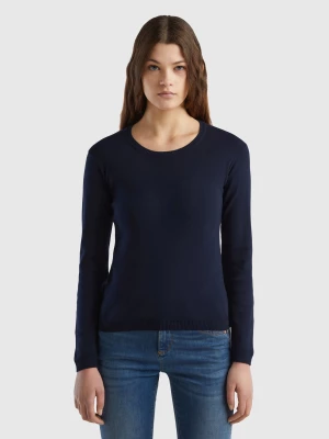 Benetton, Crew Neck Sweater In Pure Cotton, size L, Dark Blue, Women United Colors of Benetton