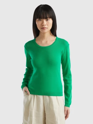 Benetton, Crew Neck Sweater In Pure Cotton, size L, Green, Women United Colors of Benetton