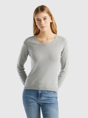 Benetton, Crew Neck Sweater In Pure Cotton, size L, Light Gray, Women United Colors of Benetton