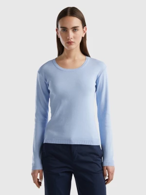 Benetton, Crew Neck Sweater In Pure Cotton, size L, Sky Blue, Women United Colors of Benetton