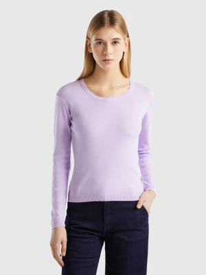 Benetton, Crew Neck Sweater In Pure Cotton, size S, Lilac, Women United Colors of Benetton
