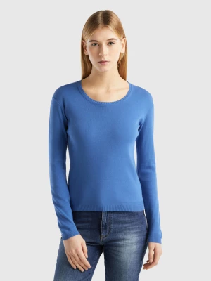 Benetton, Crew Neck Sweater In Pure Cotton, size XL, Blue, Women United Colors of Benetton
