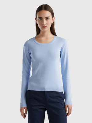 Benetton, Crew Neck Sweater In Pure Cotton, size XL, Sky Blue, Women United Colors of Benetton