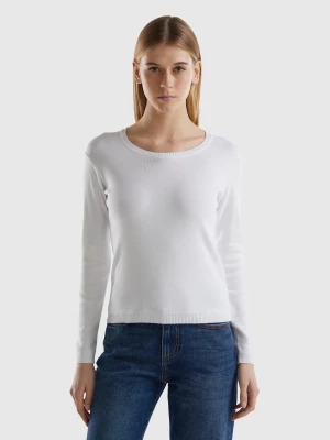 Benetton, Crew Neck Sweater In Pure Cotton, size XL, White, Women United Colors of Benetton