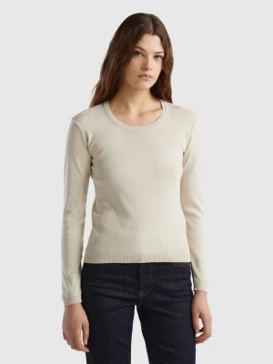 Benetton, Crew Neck Sweater In Pure Cotton, size XS, Beige, Women United Colors of Benetton