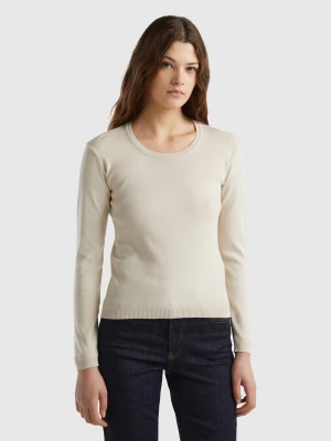 Benetton, Crew Neck Sweater In Pure Cotton, size XS, Beige, Women United Colors of Benetton